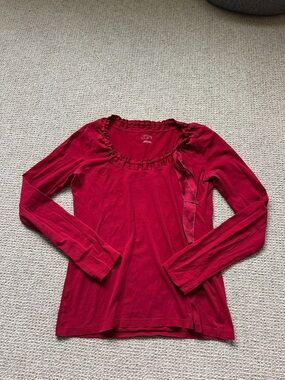 LOFT Deep Red Long Sleeve Scoop Neck Top with Side Tie